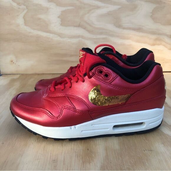 Nike Air Max 1 Red Gold Sequin Women’s Size 6.5 - Picture 11 of 11